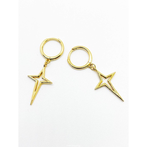 14k Plated 925Sterling Silver Cross Unisex Earring - Picture 3 of 10